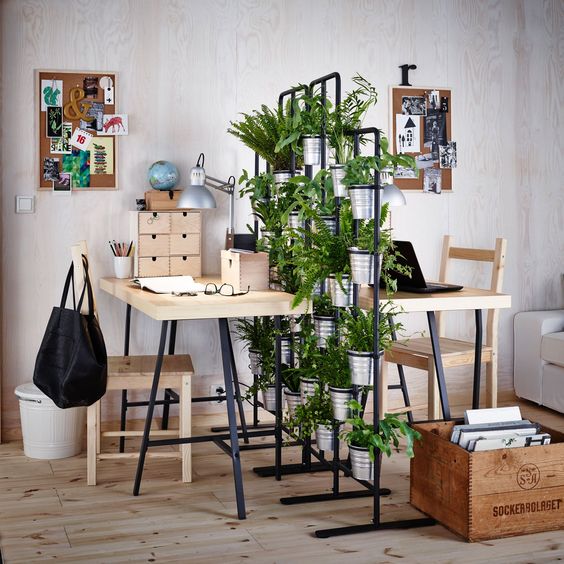 idée déco bureau double plantes